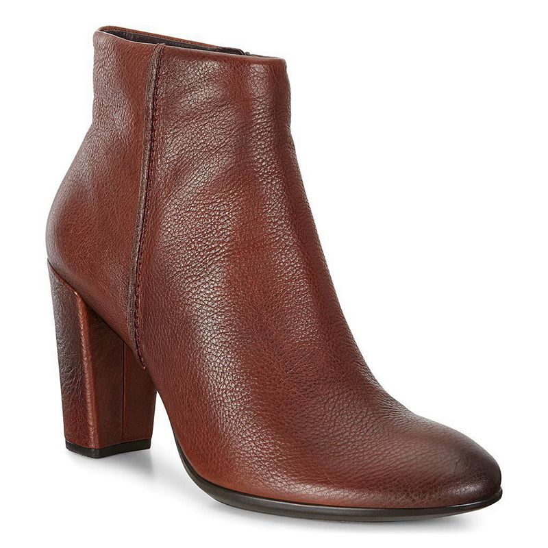 Women Boots Ecco Shape 75 Block - Heeled Booties Brown - India ZXIKOH108